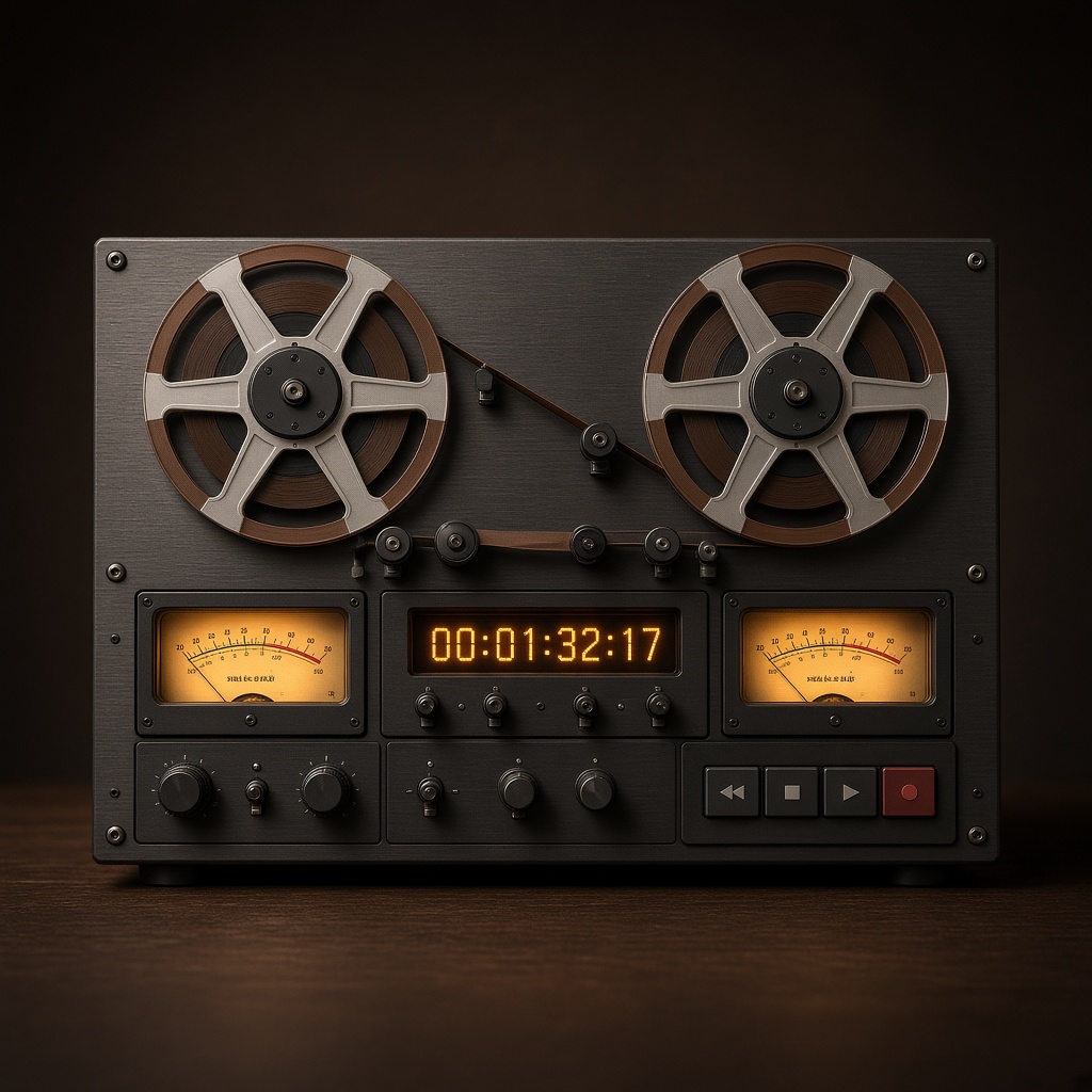 Studio reel-to-reel deck with VU meters and transport controls